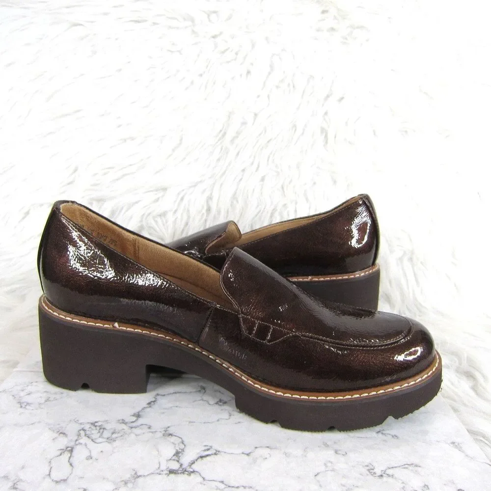 Naturalizer Cabaret Lug Sole Loafer Shoes Brown Patent Leather Women's Size 8 M